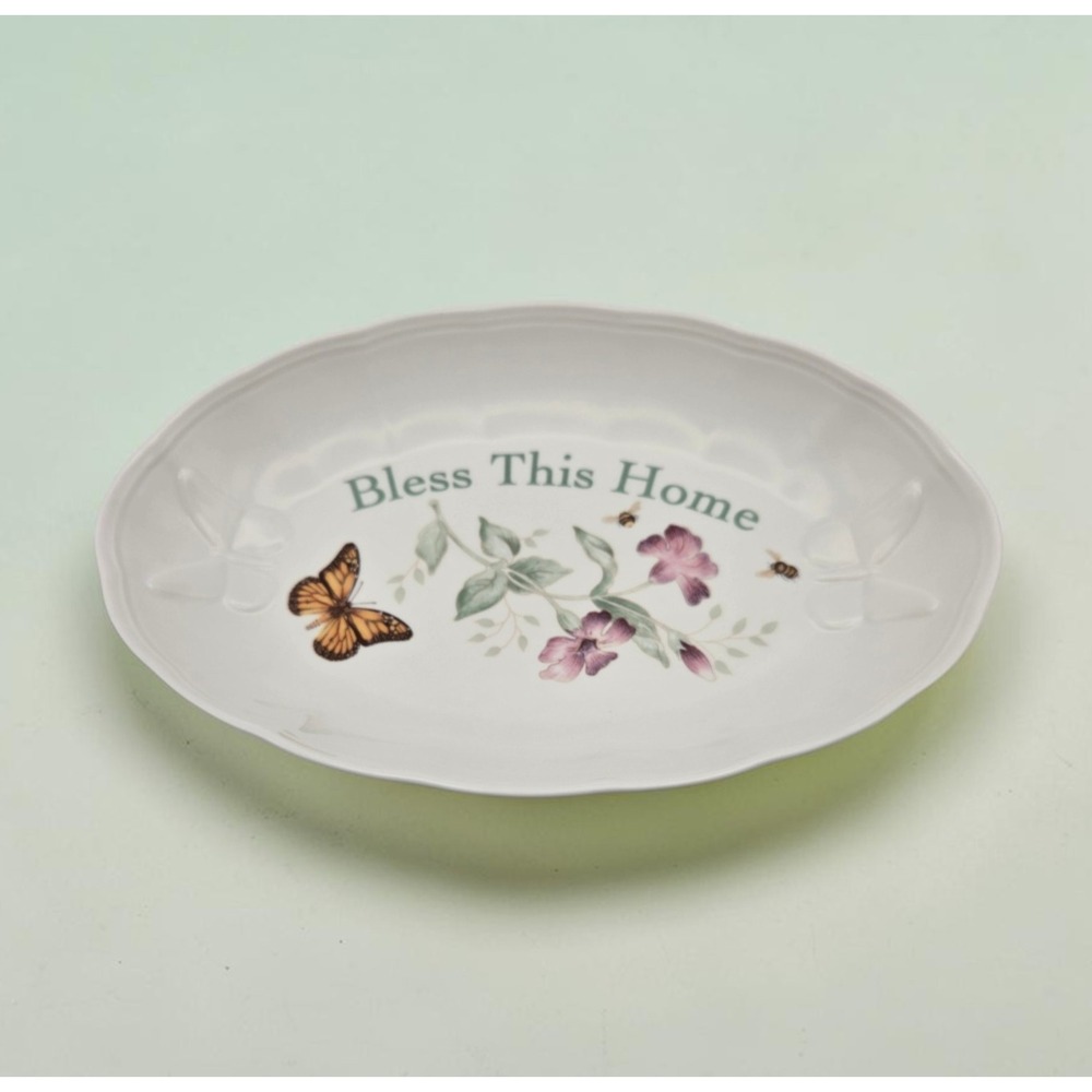Lenox Butterfly Meadow By Louise Le Luyer "Bless This Home" 11 Inch Serving Tray